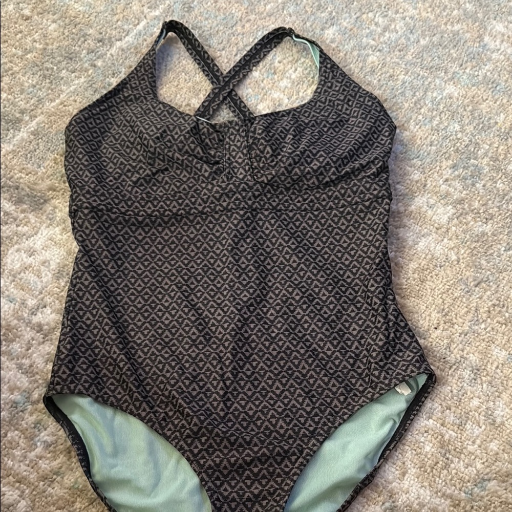 Prana Black and Mint Patterned Swimsuit